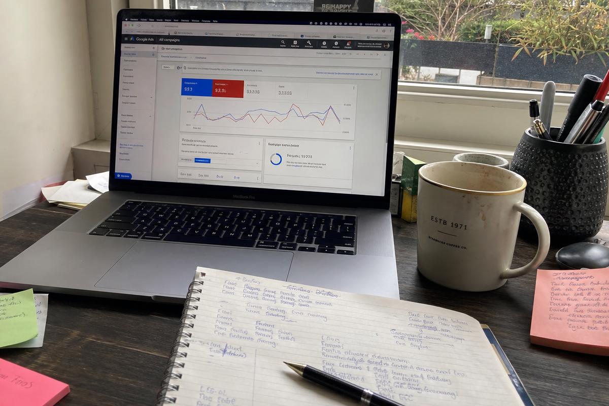 Marketing analytics dashboard on a laptop